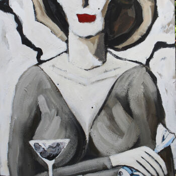 Schilderij getiteld "Dry Martini y tapa…" door Albert Cruells, Origineel Kunstwerk, Acryl Gemonteerd op Frame voor houten br…