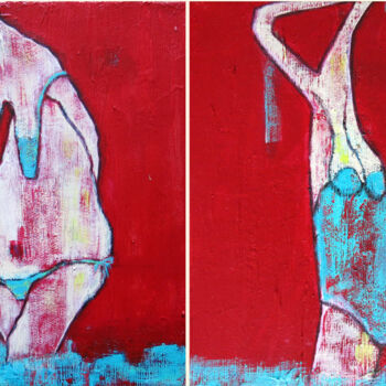 Painting titled "El baño de las Divas" by Eva Hidalgo, Original Artwork, Acrylic Mounted on Wood Stretcher frame