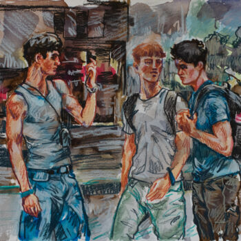 图画 标题为“City boys on a walk” 由Sergey Sovkov, 原创艺术品, 水彩