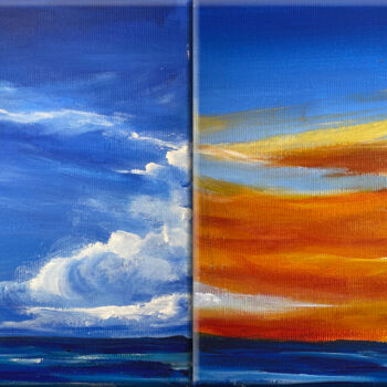 Painting titled "mare, set di 2 tele" by Daria Ceppelli, Original Artwork, Acrylic Mounted on Wood Stretcher frame