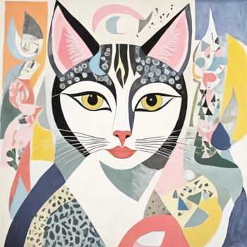 Painting titled "Majestic Feline Ele…" by Asel, Original Artwork, Acrylic Mounted on Wood Stretcher frame