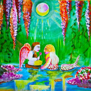 「A Full Moon Night」というタイトルの絵画 Kishore Bishoiによって, オリジナルのアートワーク, アクリル
