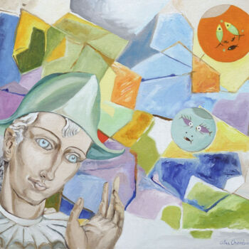 Peinture intitulée "Les pensées d'Arleq…" par Gilles Chambon, Œuvre d'art originale, Huile Monté sur Châssis en bois