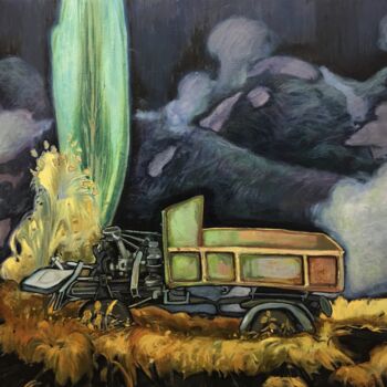 Painting titled "''Old car''." by Raffi Ghazaryan, Original Artwork, Acrylic Mounted on Wood Stretcher frame