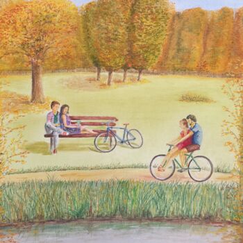 Dessin intitulée "Les couples amoureu…" par Eric Audry, Œuvre d'art originale, Pastel