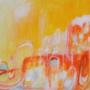 「Orange Indulgence」というタイトルの絵画 Misako Chidaによって, オリジナルのアートワーク, アクリル ウッドストレッチャーフレームにマウント