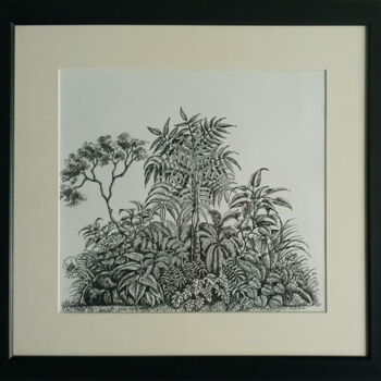 Pittura intitolato "Enchanting Flora" da Hiran Sumith Fernando, Opera d'arte originale, Biro Montato su Vetro