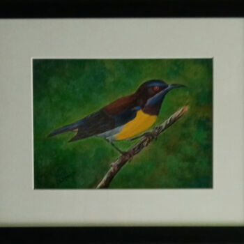 Pittura intitolato "Feathered Serenity" da Hiran Sumith Fernando, Opera d'arte originale, Acrilico Montato su Vetro