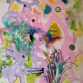 Ζωγραφική με τίτλο "Clin d'œil du lapin" από Dominique Bertrand, Αυθεντικά έργα τέχνης, Ακρυλικό