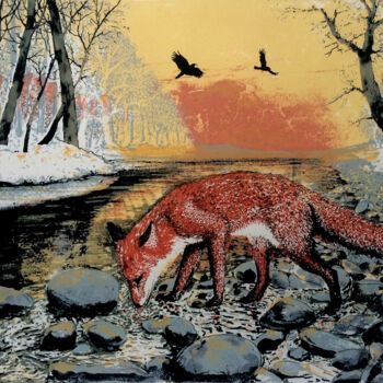 Εκτυπώσεις & Χαρακτικά με τίτλο "Winter Fox" από Tim Southall, Αυθεντικά έργα τέχνης, Screenprinting