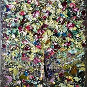 Painting titled "Apple tree textured…" by Raissa Kagan, Original Artwork, Oil