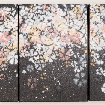 Painting titled "sakura" by Tomoya Nakano, Original Artwork, Spray paint Mounted on Wood Stretcher frame