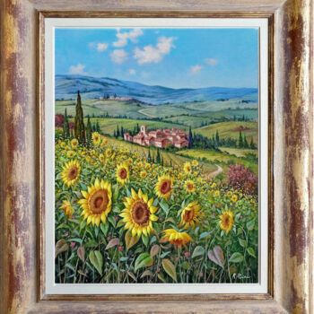 「The sunflowers vall…」というタイトルの絵画 Raimondo Paciniによって, オリジナルのアートワーク, オイル ウッドストレッチャーフレームにマウント