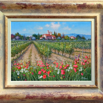 Malarstwo zatytułowany „Daisies & Poppies i…” autorstwa Raimondo Pacini, Oryginalna praca, Olej Zamontowany na Drewniana ram…