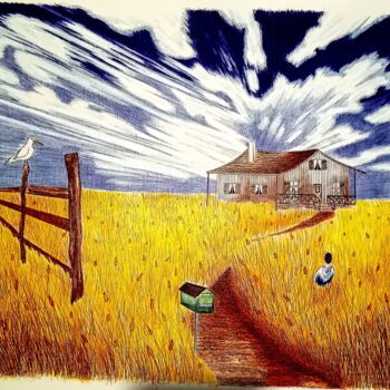 Drawing titled "Une belle journée" by Steeven Maitre, Original Artwork, Ballpoint pen