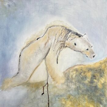 제목이 "ours affamé"인 미술작품 Isabelle Scheidt로, 원작, 기름 나무 들것 프레임에 장착됨