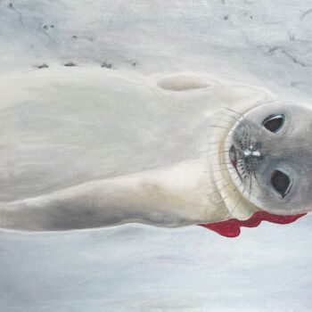 Painting titled "Bébé phoque" by Isabelle Scheidt, Original Artwork, Oil Mounted on Wood Stretcher frame