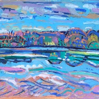 Painting titled "ETANG DES TIRELLES 3" by Pierre-Marie Blardoni, Original Artwork, Pastel Mounted on Other rigid panel