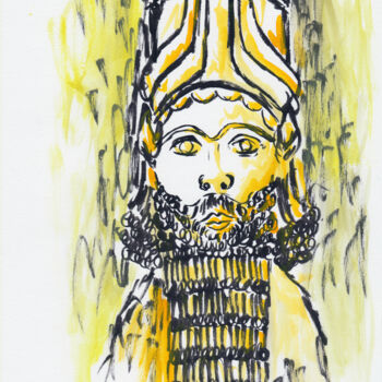 Peinture intitulée "Taureau ailé de kho…" par Antoine Dazy, Œuvre d'art originale, Aquarelle