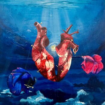 Painting titled "Cœur écorché" by Laurie Audoux, Original Artwork, Acrylic Mounted on Wood Stretcher frame