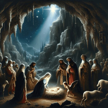 Arts numériques intitulée "The Birth of Jesus…" par Vasily Zhdanov, Œuvre d'art originale, Image générée par l'IA