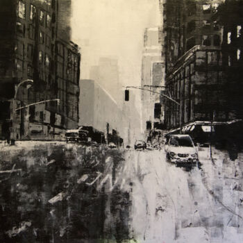 Painting titled "City scape composit…" by Tomoya Nakano, Original Artwork, Spray paint Mounted on Wood Panel