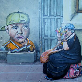 Painting titled "Die Fingerpuppenspi…" by Rolf Großkopf, Original Artwork, Acrylic Mounted on Wood Stretcher frame