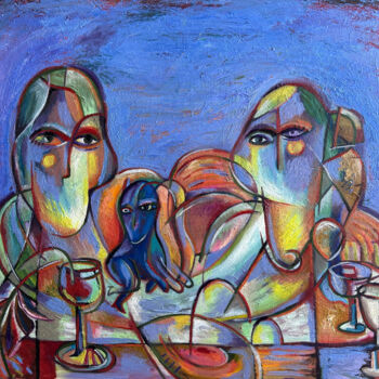Pittura intitolato "The Evening Picnic." da Yuliya Pochynok (JJ Julia), Opera d'arte originale, Olio Montato su Telaio per b…