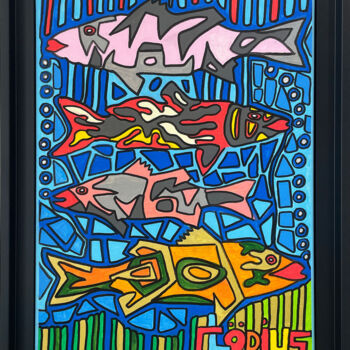 Peinture intitulée "Petits poissons lou…" par Claude Combas, Œuvre d'art originale, Acrylique Monté sur Châssis en bois