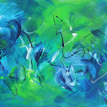 Painting titled "Aqua Dreamscape" by Paresh Nrshinga F R S A, Original Artwork, Acrylic Mounted on Wood Stretcher frame