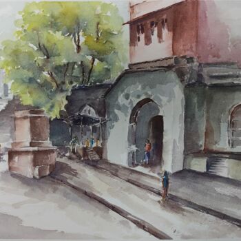 Painting titled "Architectural Splen…" by Dilan Thameera Samarathunga, Original Artwork, Watercolor Mounted on Glass