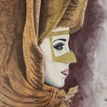 Painting titled "Golden Mask" by Mayurie Fernando, Original Artwork, Acrylic