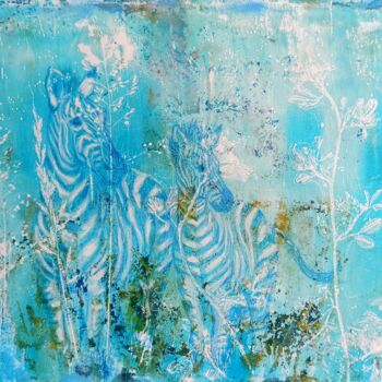 Pittura intitolato "Two Zebras on Sky B…" da Alyona Masterkova, Opera d'arte originale, Acrilico