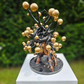 Skulptur mit dem Titel "Oil and Gold" von Christian Koller (Artc), Original-Kunstwerk, Holz