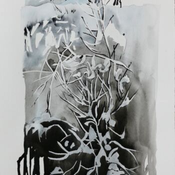 Peinture intitulée "Or, azur et neige" par Pascale Rodriguez, Œuvre d'art originale, Aquarelle