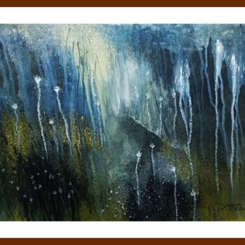Malerei mit dem Titel "Landscape blue s17" von Nisheeth Kumar Pandey Nisheeth, Original-Kunstwerk, Öl Auf Karton montiert