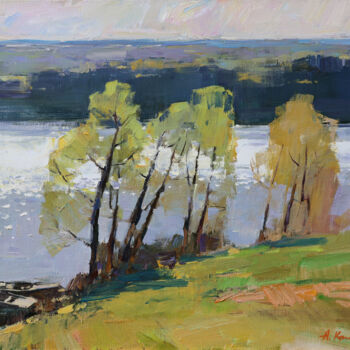 Painting titled "Young April" by Aleksander Kryushyn, Original Artwork, Oil Mounted on Wood Stretcher frame
