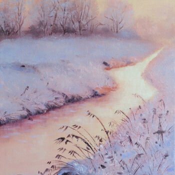제목이 "Winter River"인 미술작품 Alena Mosina로, 원작, 기름 나무 들것 프레임에 장착됨