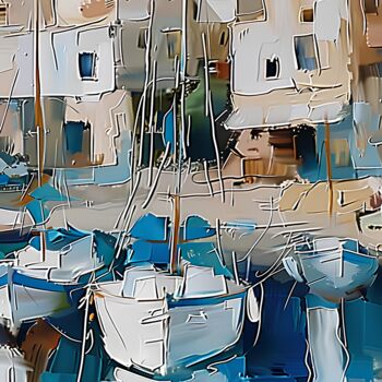 Painting titled "Boats In The Harbor" by Elena Avanesova, Original Artwork, Acrylic