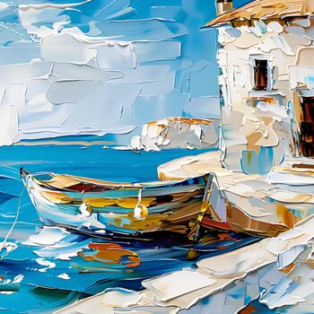 Digital Arts titled "Boat On The Beach" by Elena Avanesova, Original Artwork, AI generated image