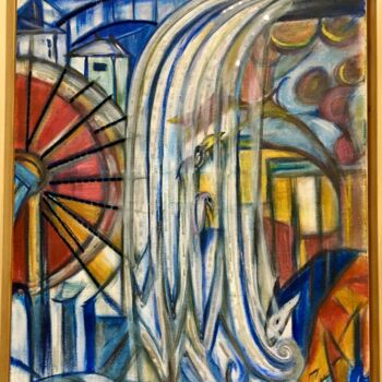 Painting titled "Le moulin enchanté…" by Michèle Péré, Original Artwork, Oil Mounted on Wood Stretcher frame