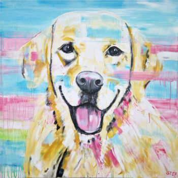 Painting titled "DOG MOMENT #" by Stefanie Rogge, Original Artwork, Acrylic Mounted on Wood Stretcher frame
