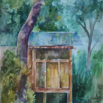 Pintura titulada "літній будиночок" por Anastasia Parsina, Obra de arte original, Acuarela