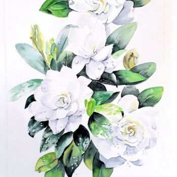 Peinture intitulée "Gardénia" par Florence Mignot, Œuvre d'art originale, Aquarelle