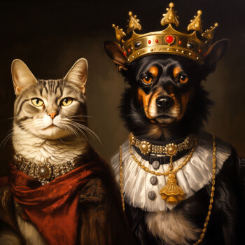 数字艺术 标题为“The Feline And Cani…” 由Paolo Chiuchiolo, 原创艺术品, AI生成的图像