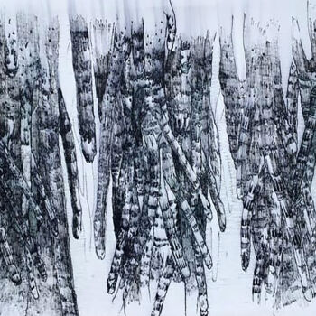 Pittura intitolato "Roots" da Sanath Bandara, Opera d'arte originale, Biro Montato su Vetro