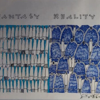 Pittura intitolato "Colors of Truth" da Sanath Bandara, Opera d'arte originale, Biro Montato su Vetro