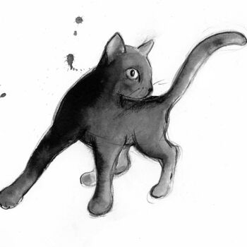 图画 标题为“Jeune chat en volte…” 由Alliet-Delacroix, 原创艺术品, 墨 安装在纸板上