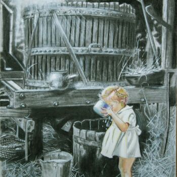 Рисунок под названием "Le lait de margueri…" - Christian Leroy Napoli, Подлинное произведение искусства, Карандаш