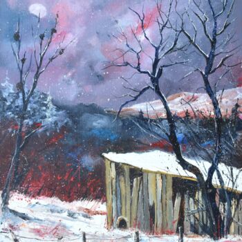 Peinture intitulée "Old barn 56242" par Pol Ledent, Œuvre d'art originale, Huile Monté sur Châssis en bois
